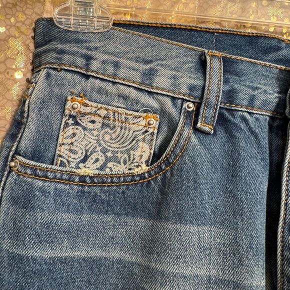 MNML Men's Paisley Pocket Blue Denim Distressed Straight Leg Jeans Size 29 NWT - Picture 3 of 10